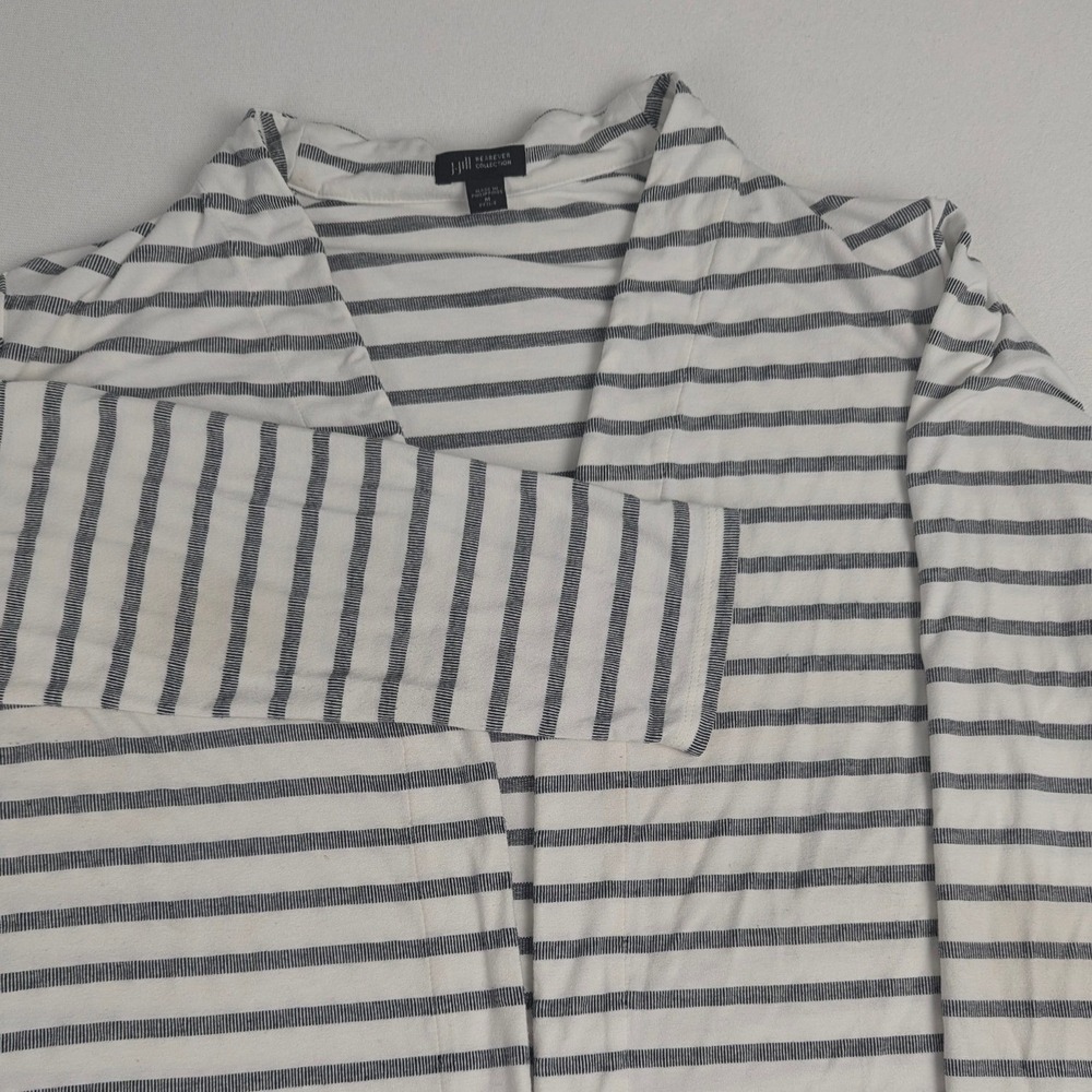 J. Jill Wearever Striped Open Front Cardigan Navy White PM Classic Lightweight - Picture 3 of 12